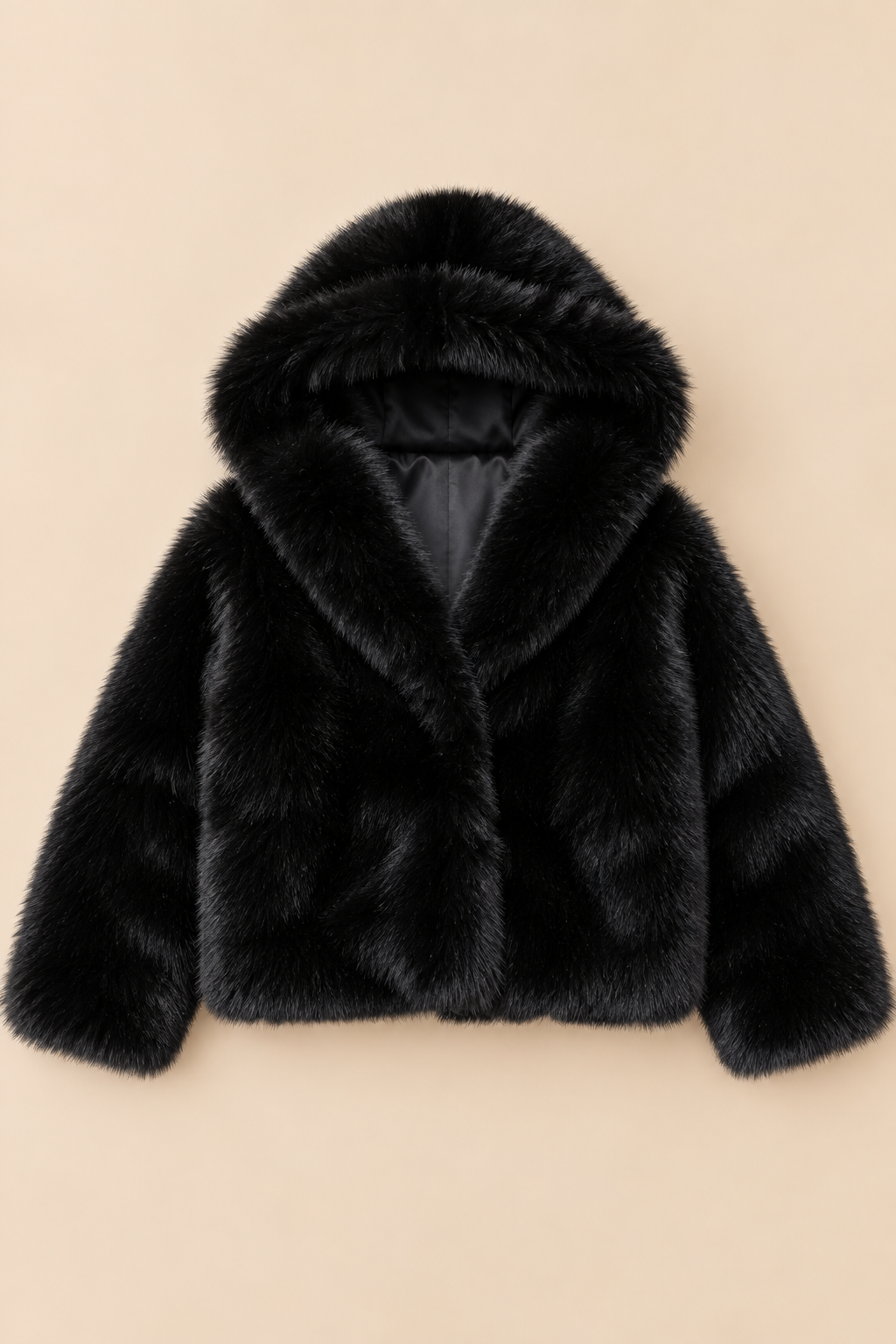 Nola Hooded Faux Fur Jacket – Black