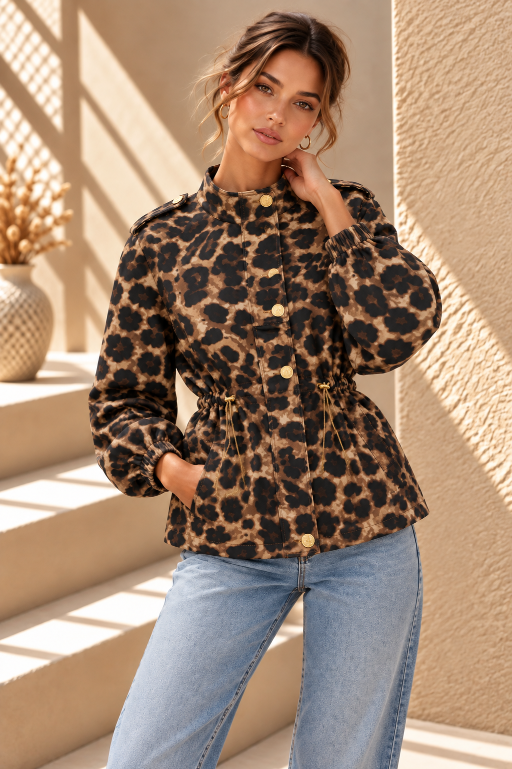 Nola Leopard Print Jacket – Brown
