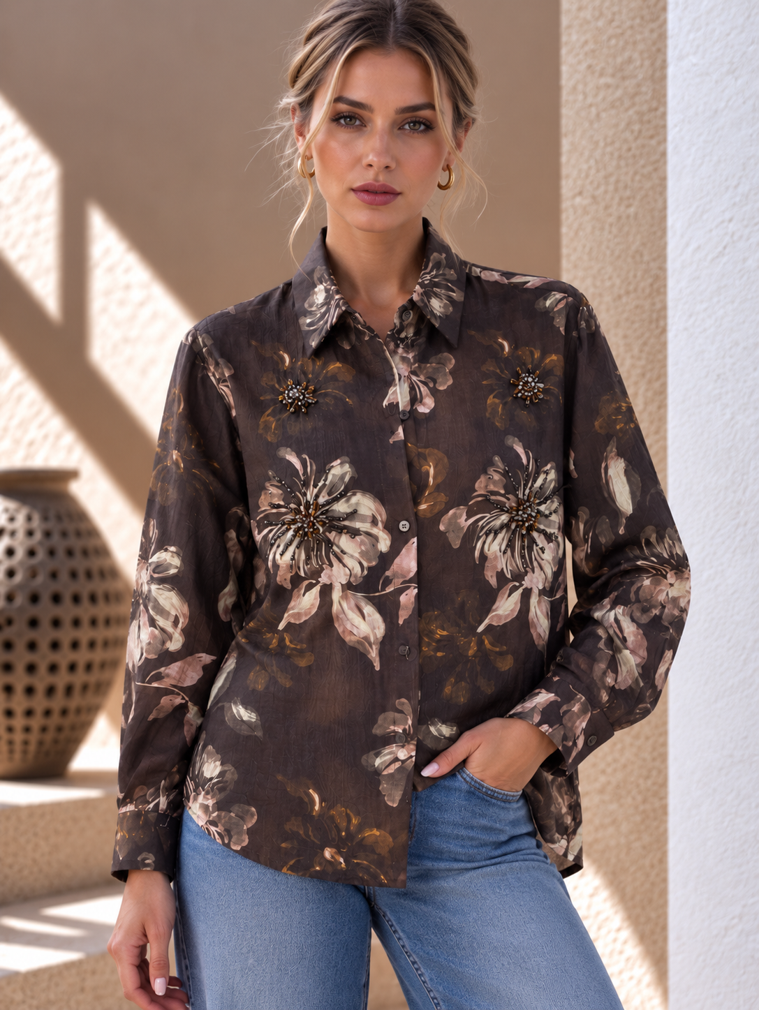 Odette Floral Shirt – Chocolate