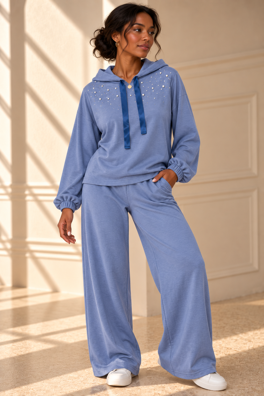 Ottie Embellished Lounge Set – Blue