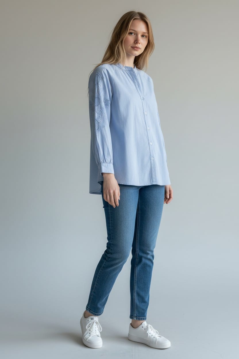 Lumière Cotton Blouse – Powder Blue