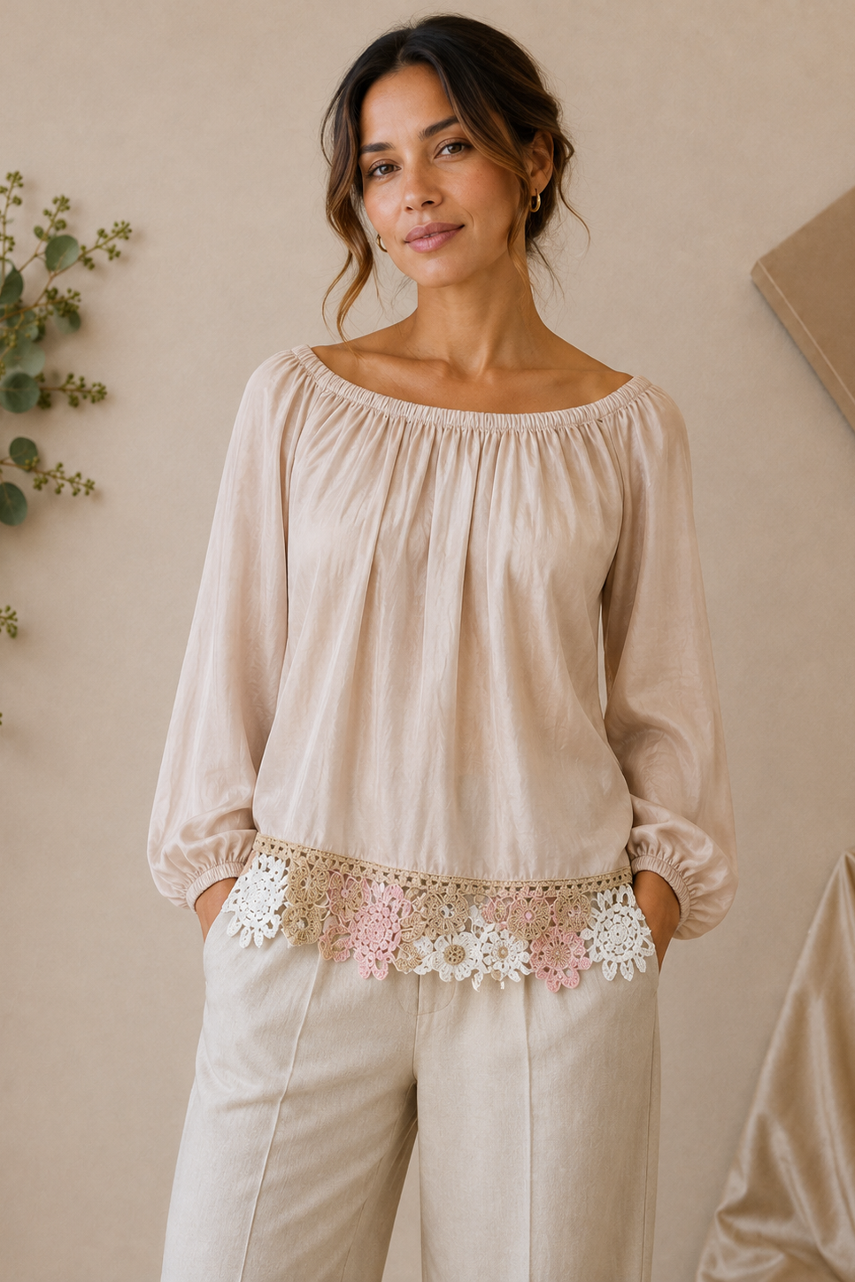 Pastel Crochet Trimmed Blouse