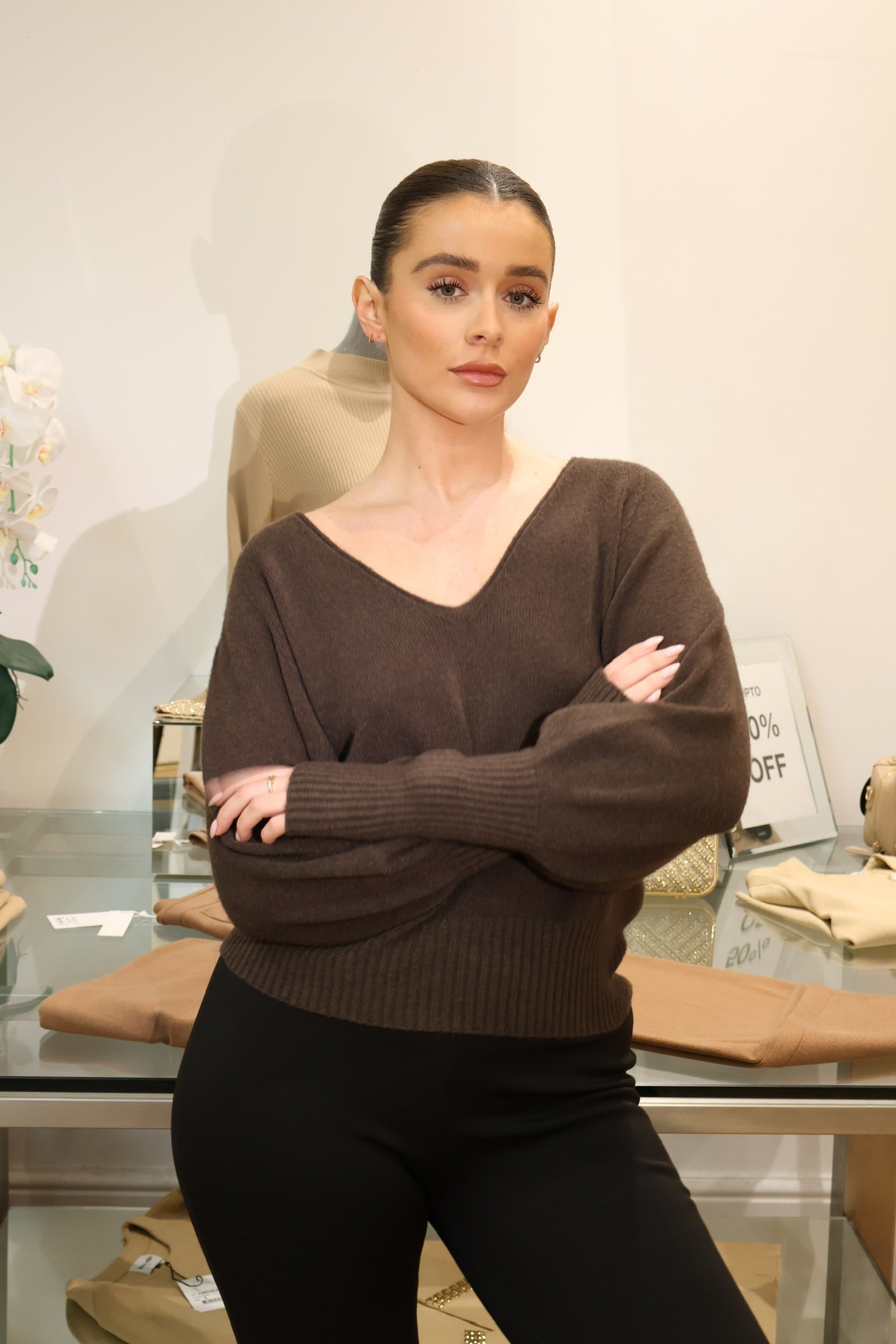 Soft Touch V-Neck Jumper | Brown
