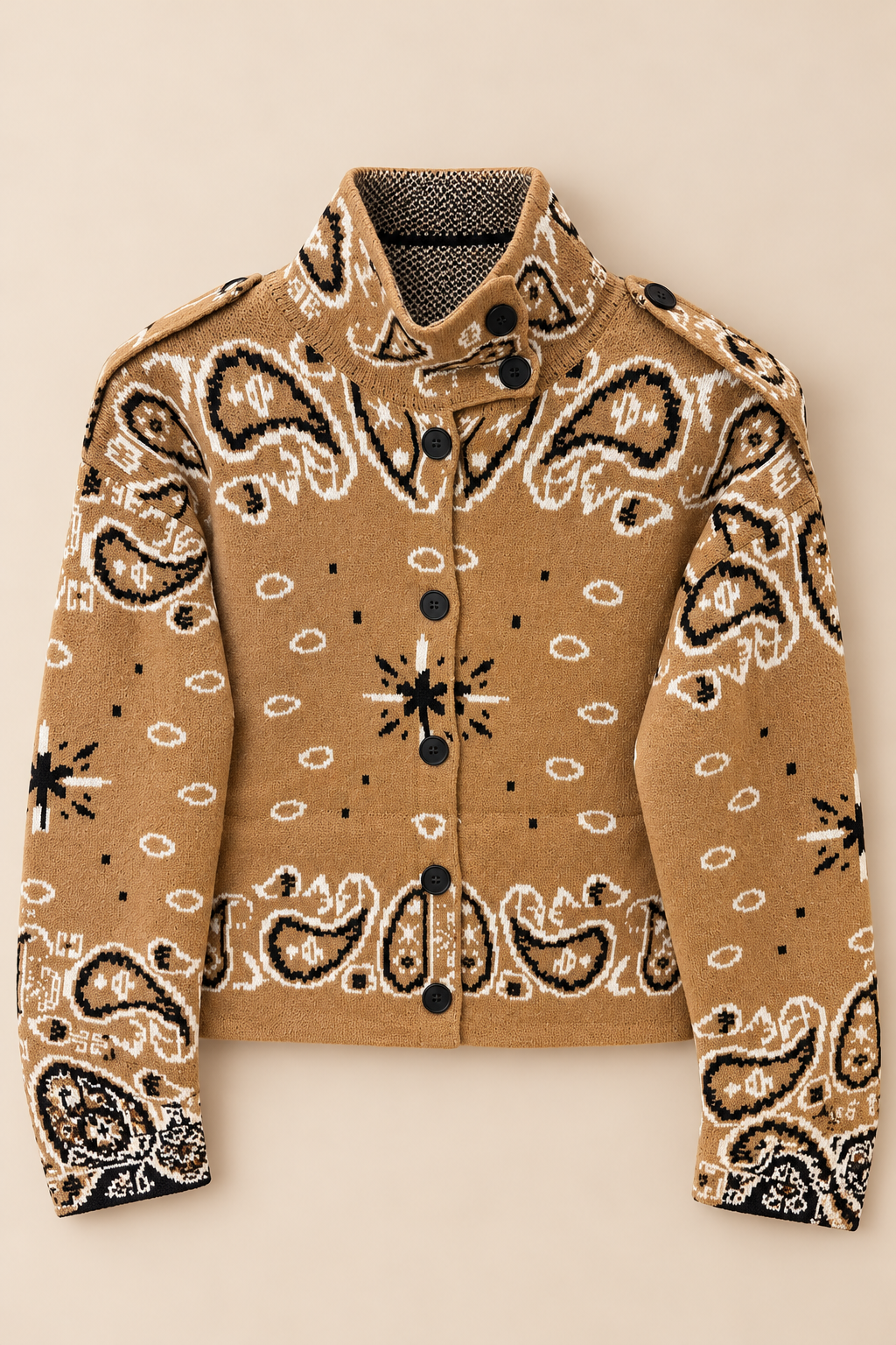 Romy Paisley Knit Jacket – Camel