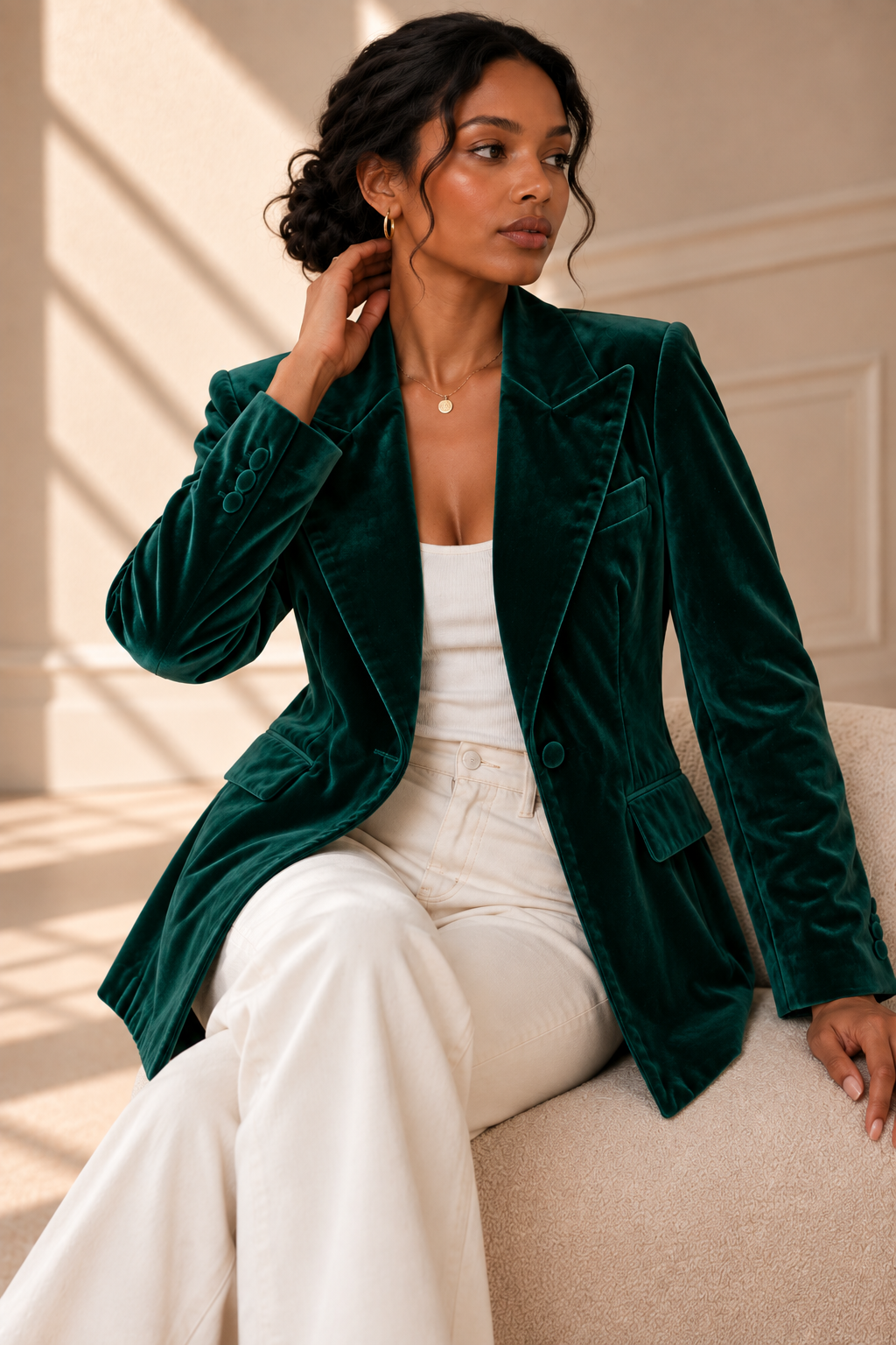 Romy Velvet Blazer – Emerald
