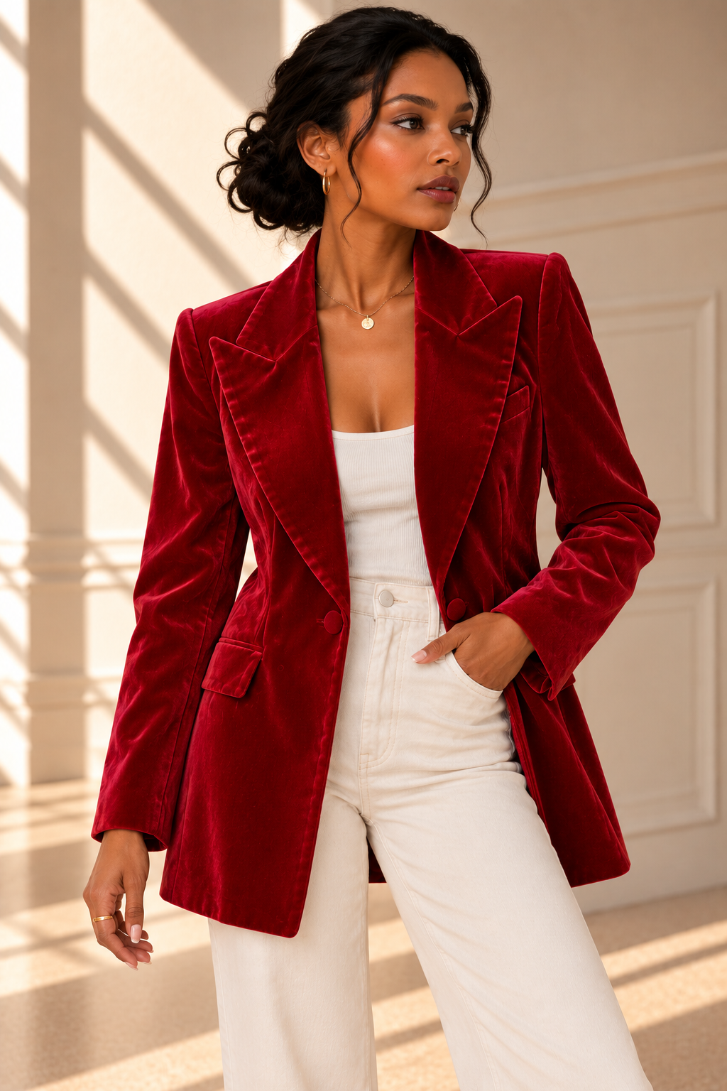 Romy Velvet Blazer – Red