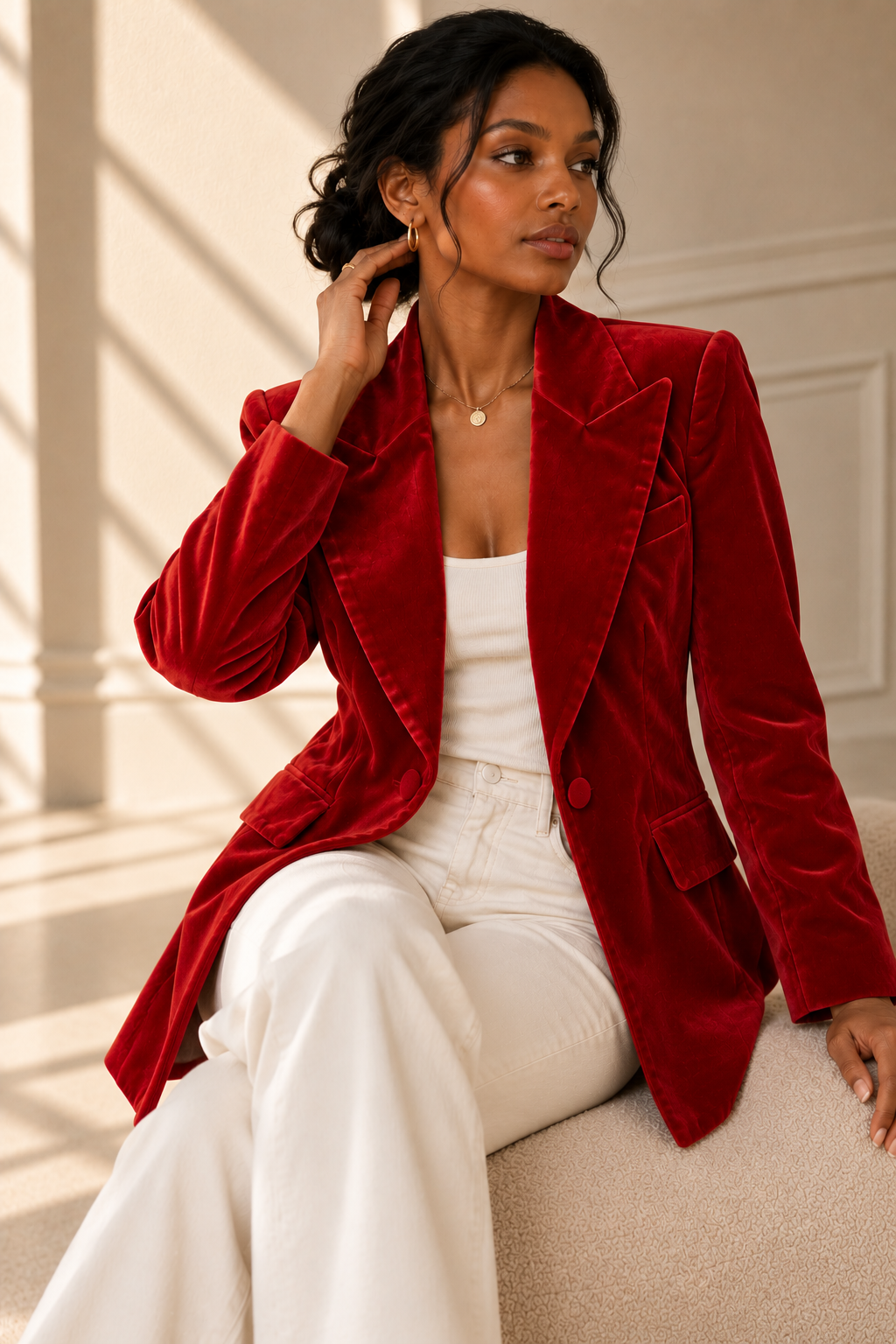 Romy Velvet Blazer – Red