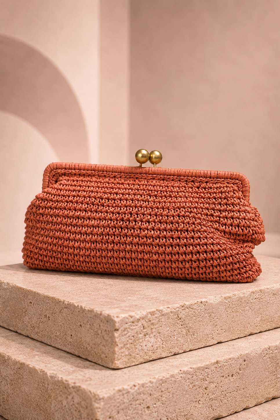 Solea Raffia Clutch - Rust