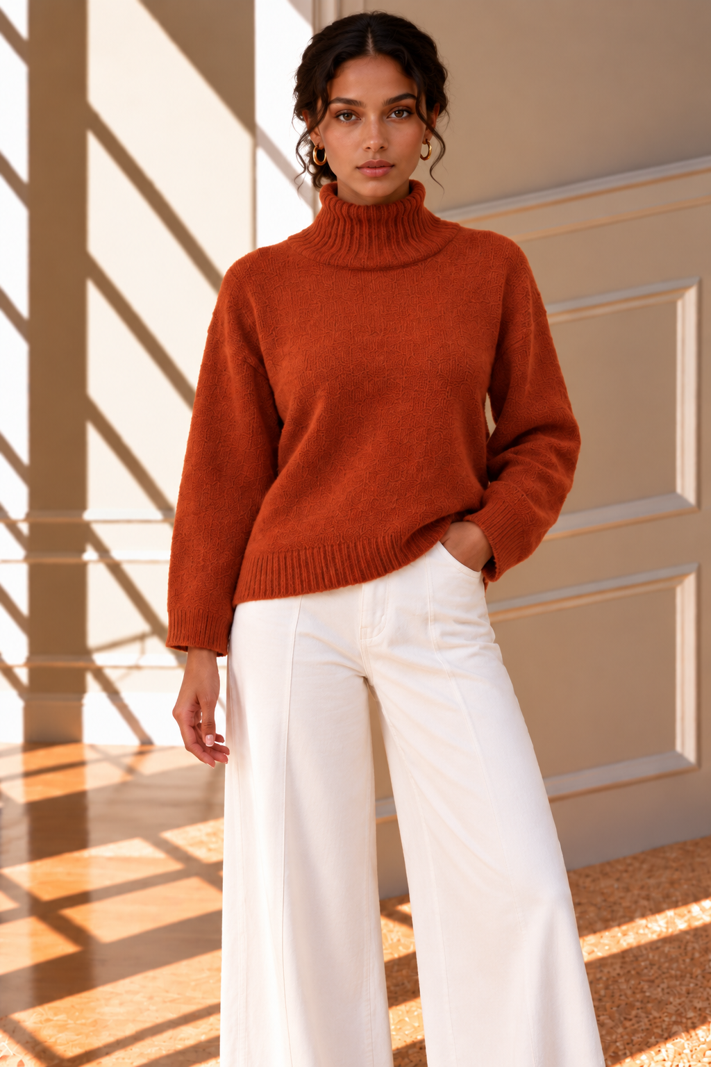 Freya High Neck Knit Jumper – Rust