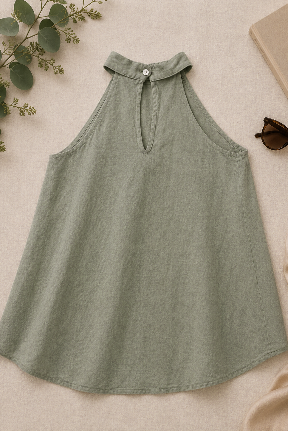 Sage Green Linen Halter Top