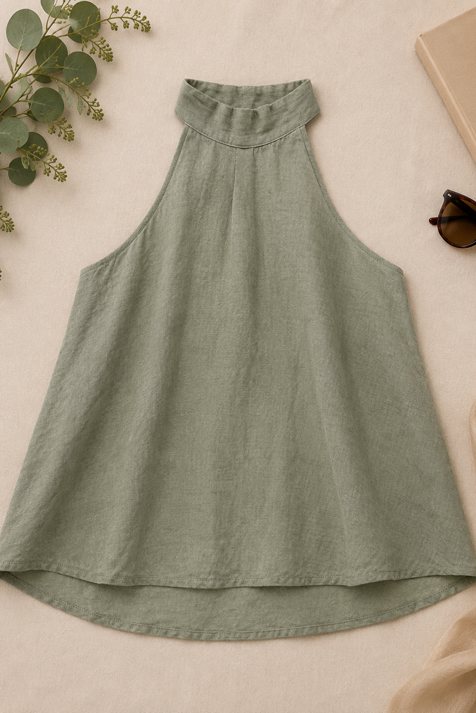 Sage Green Linen Halter Top