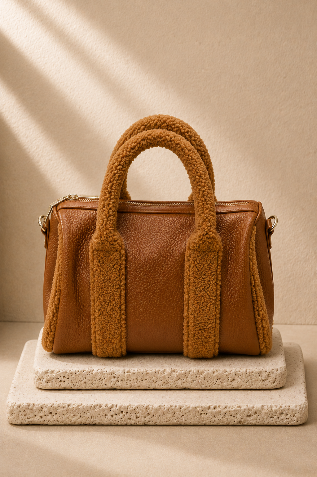 Shearling Handbag - Brown