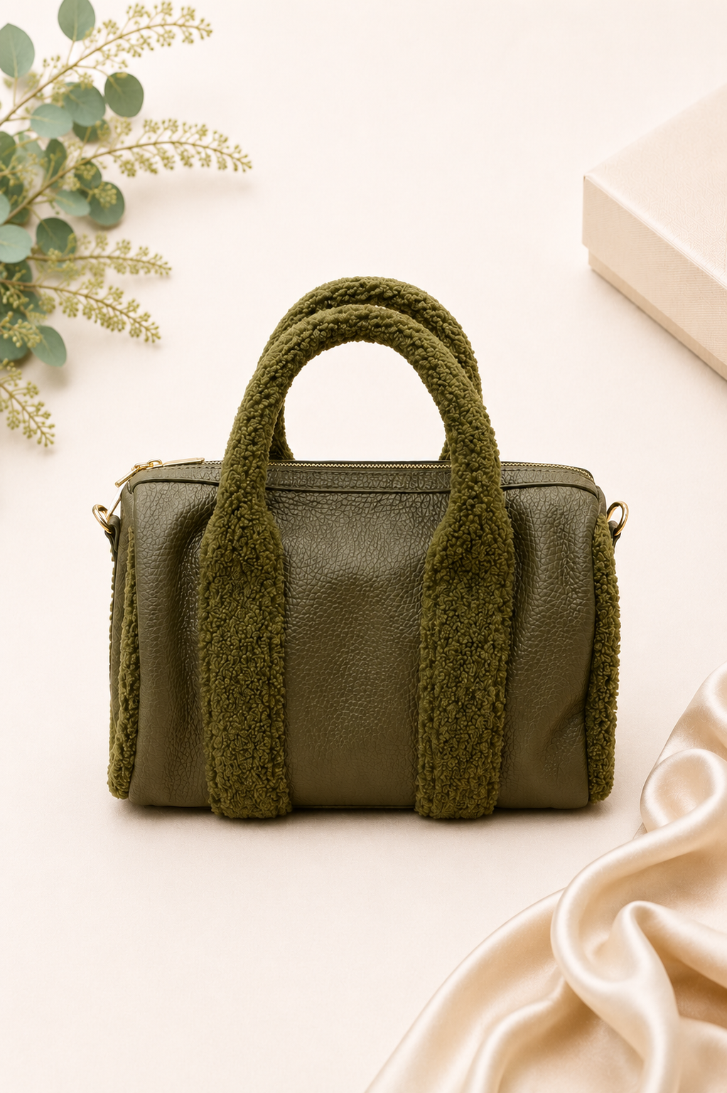 Shearling Handbag - Olive Green