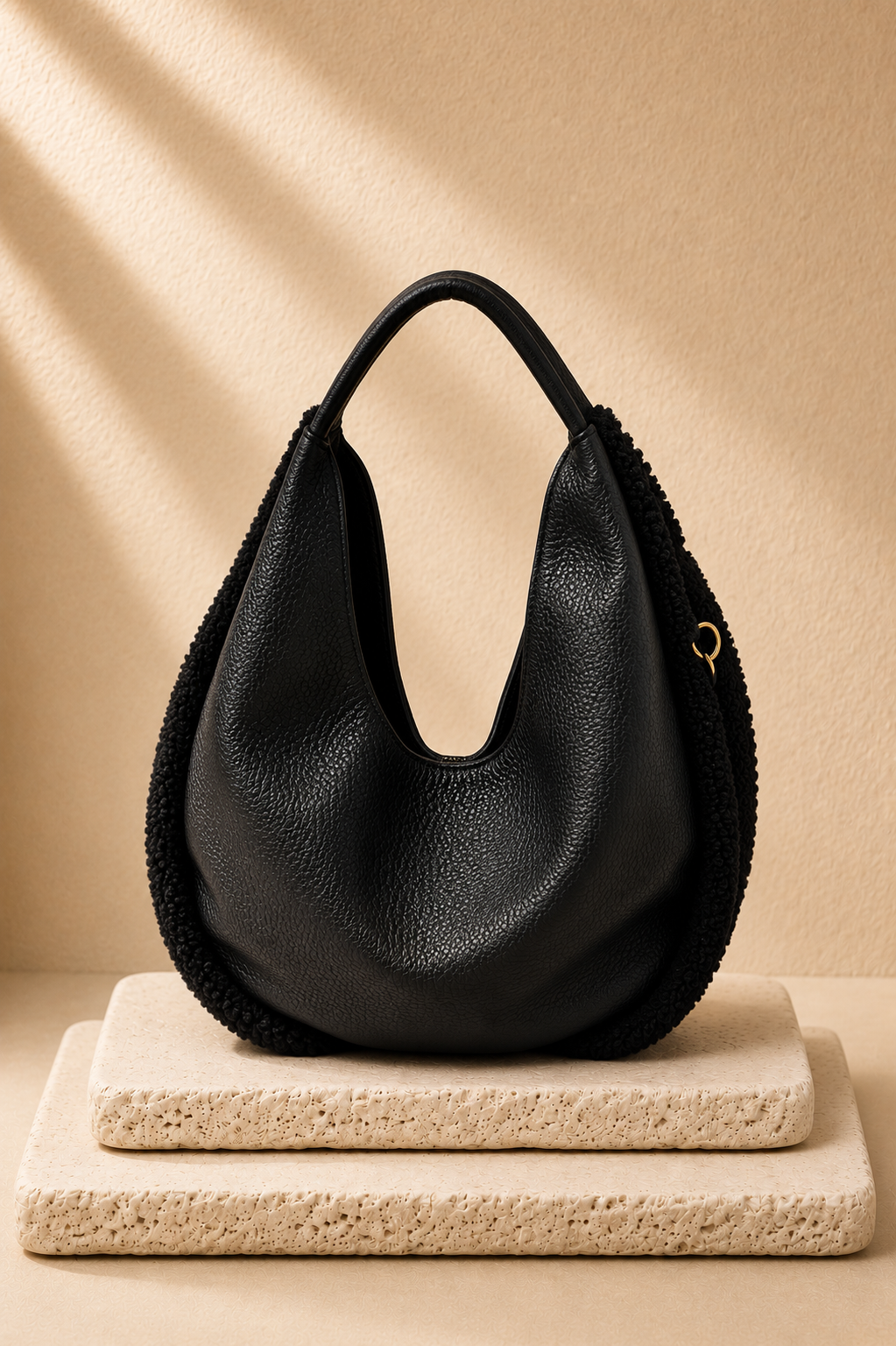 Shearling Hobo Bag - Black