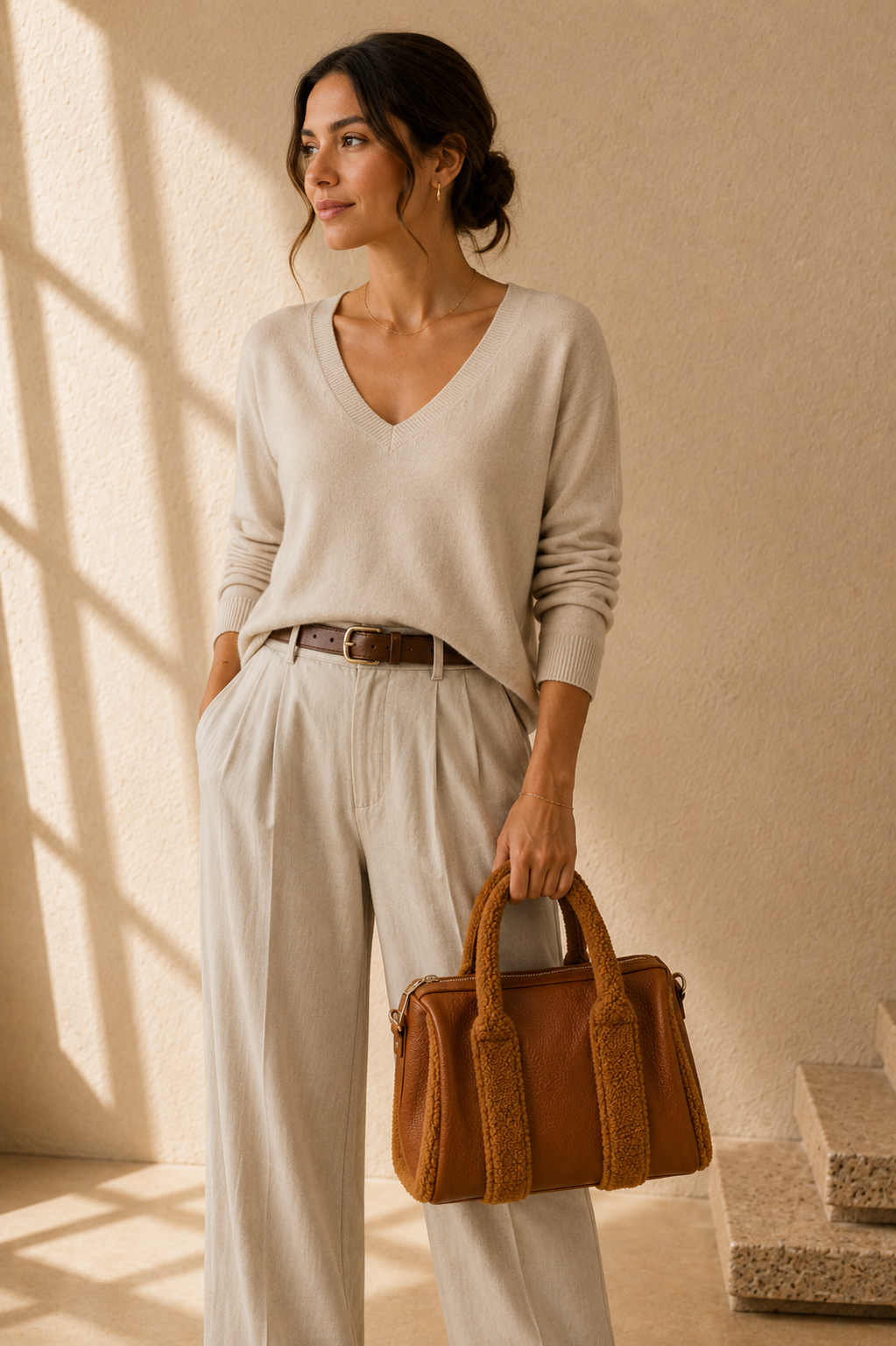 Shearling Handbag - Brown