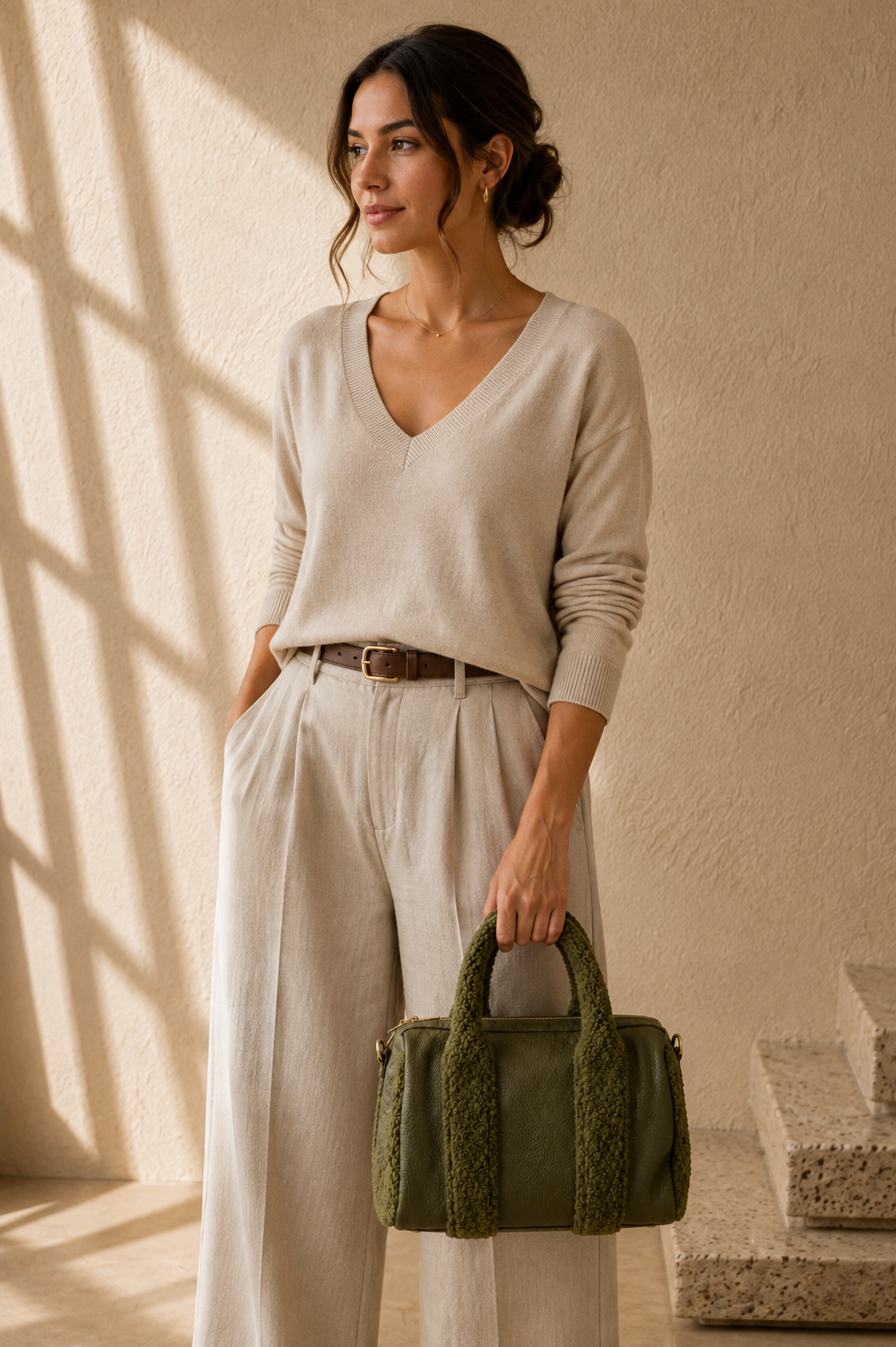 Shearling Handbag - Olive Green