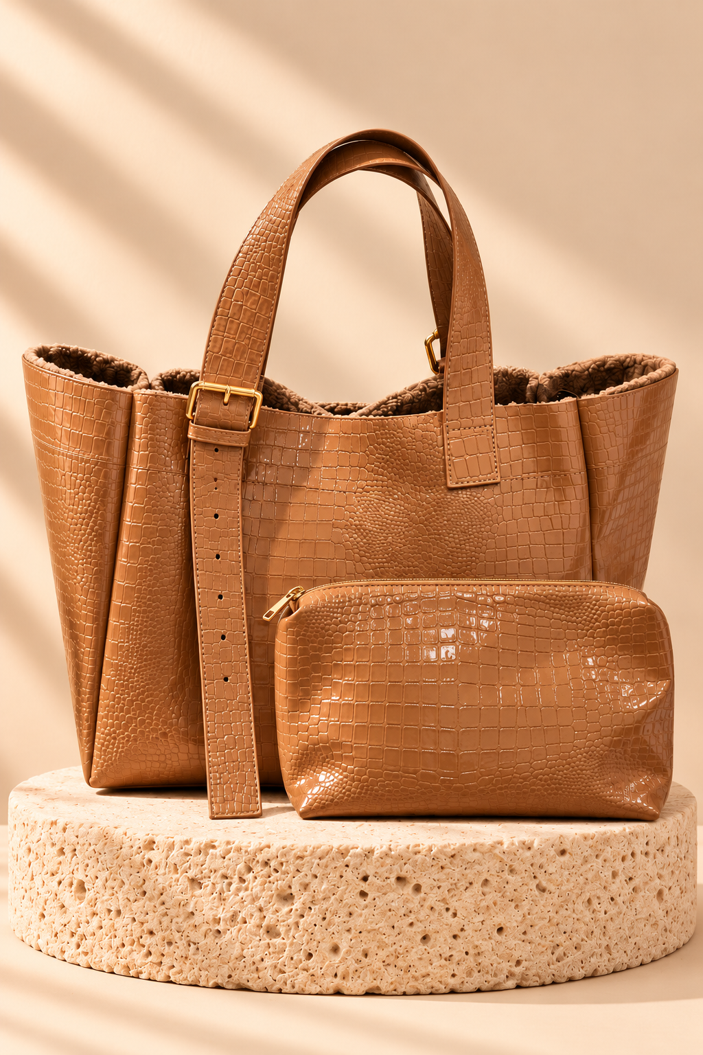Sienna Croc Tote & Pouch Set