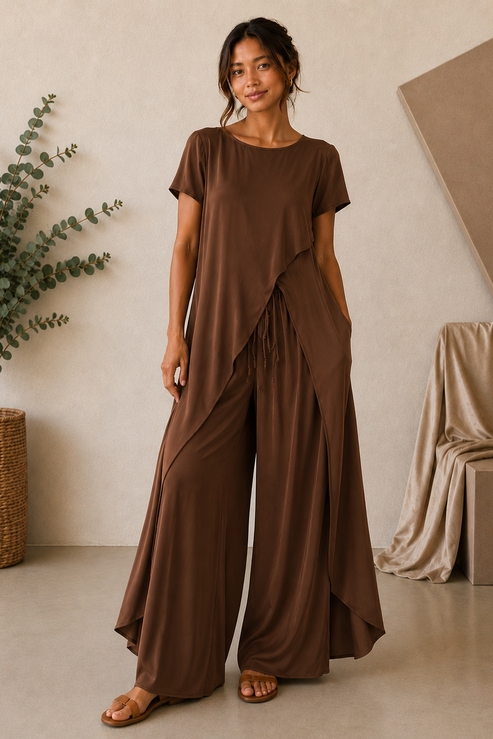 Sienna Muse Satin Co-Ord - Brown