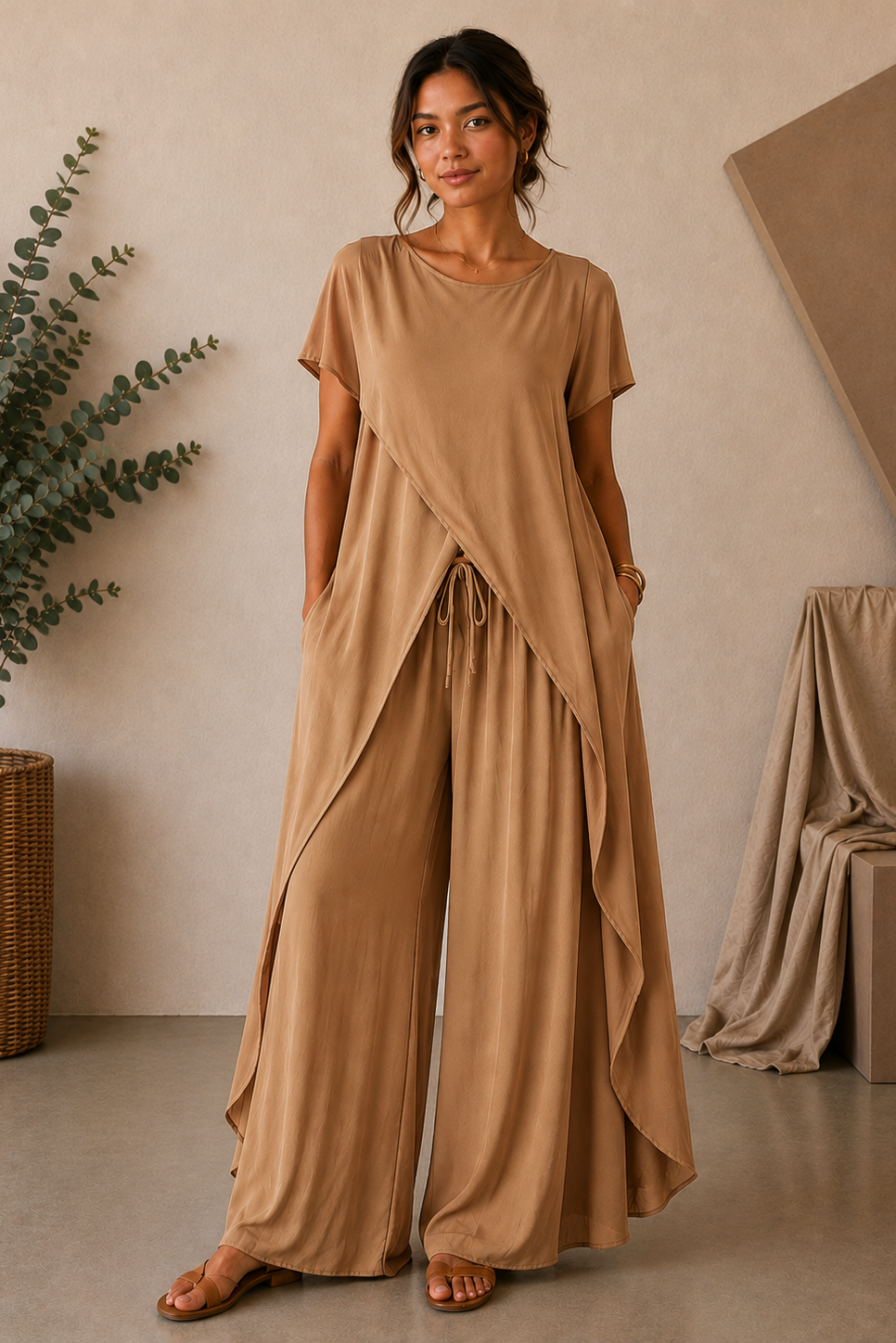Sienna Muse Satin Co-Ord - Tan