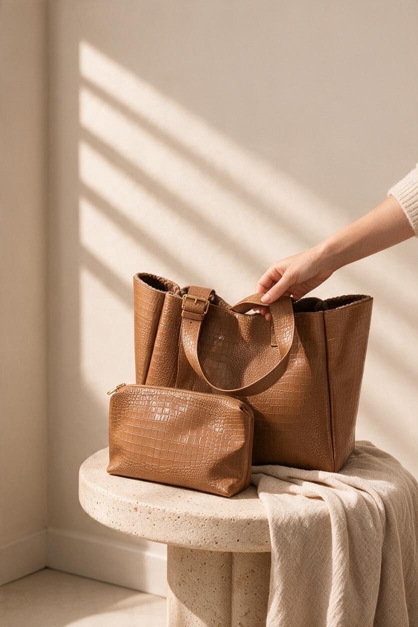 Sienna Croc Tote & Pouch Set