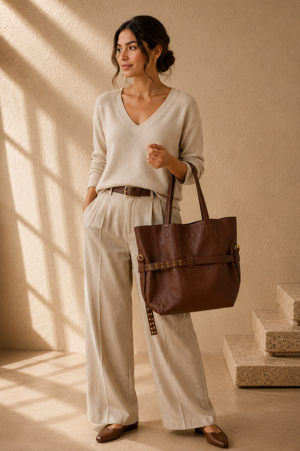 Sloane Belted Tote Chocolate