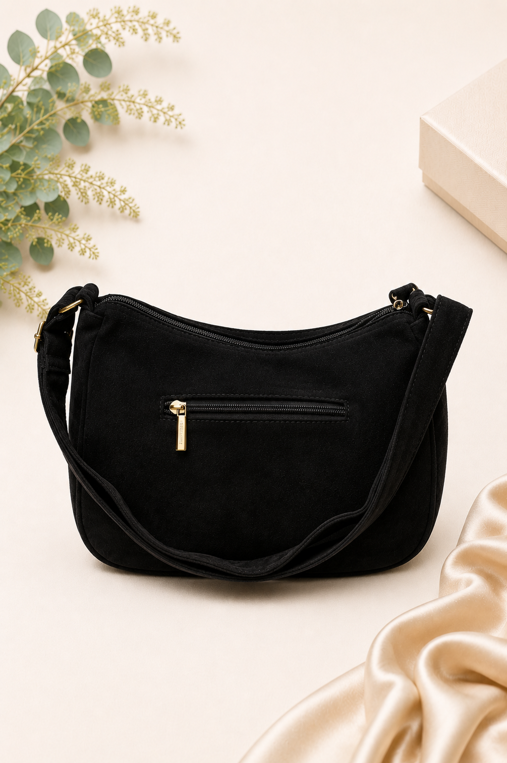 Suede Hobo Bag - Black