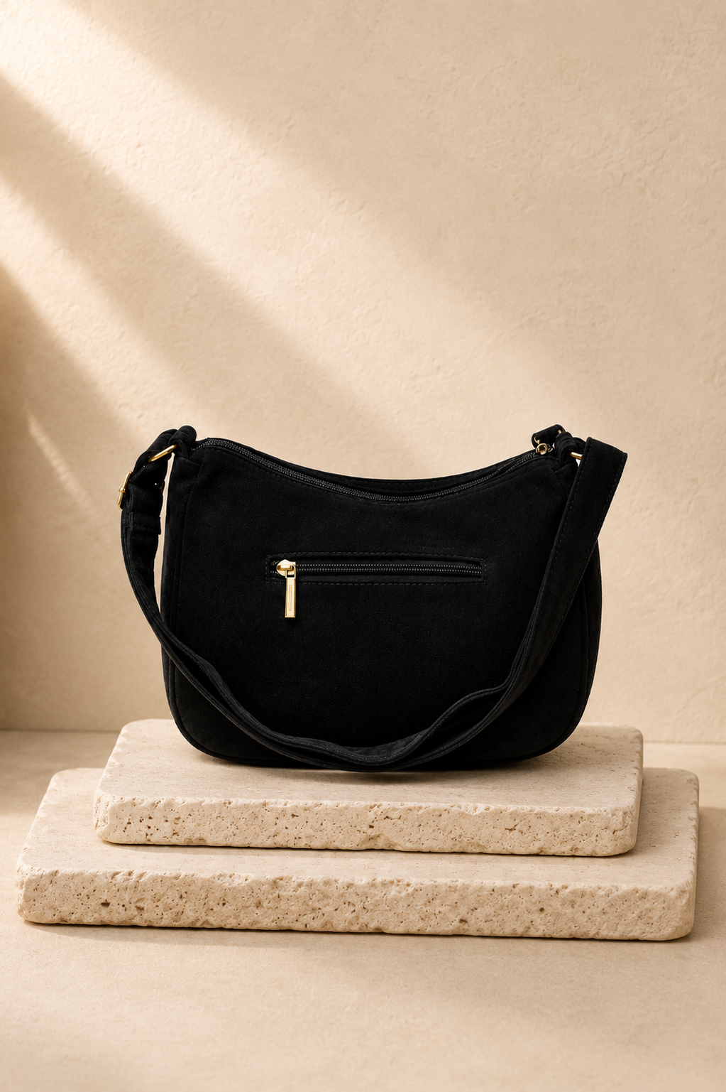 Suede Hobo Bag - Black