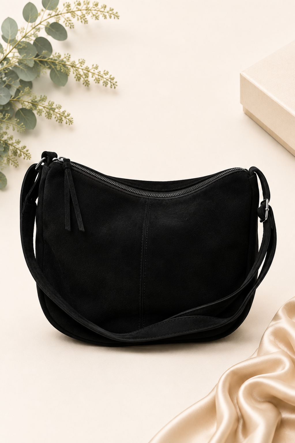 Suede Hobo Bag - Black