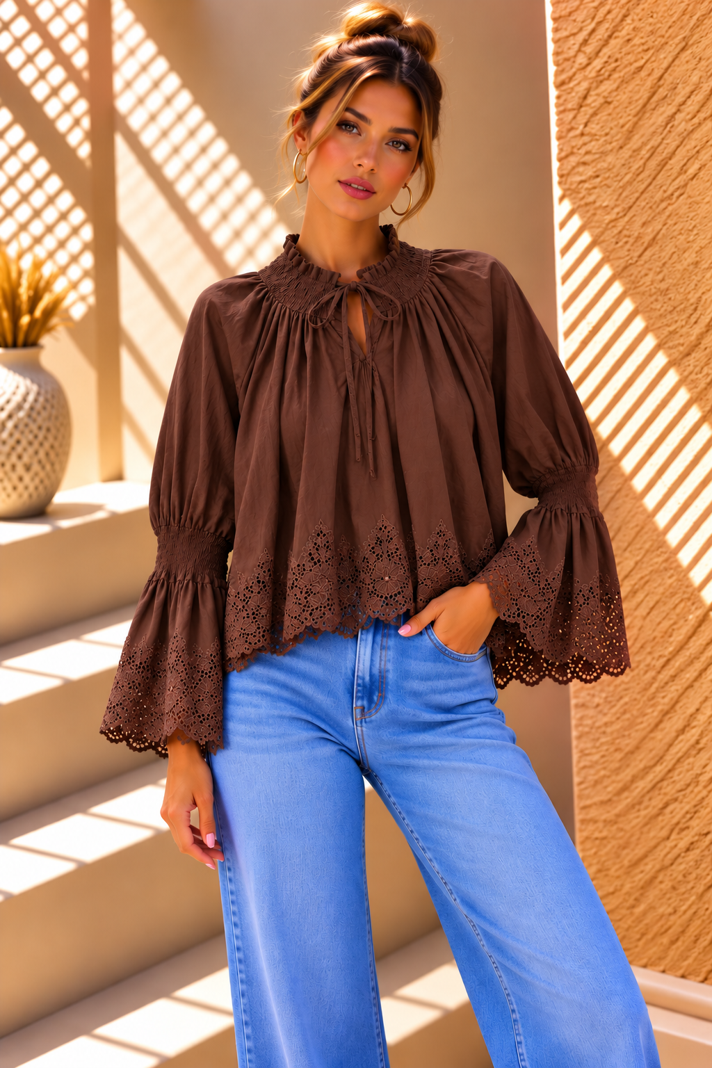 Ottilie Broderie Blouse – Brown