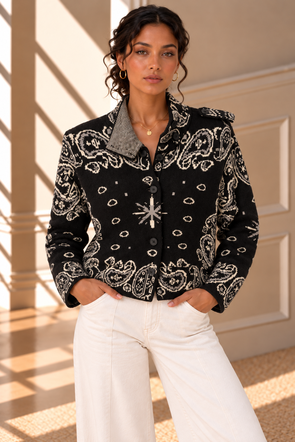 Romy Paisley Knit Jacket – Black