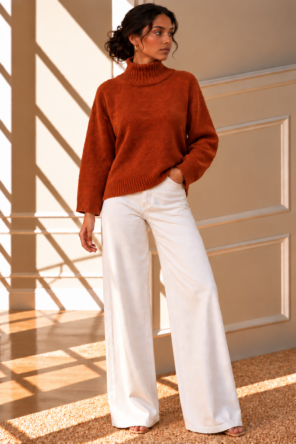 Freya High Neck Knit Jumper – Rust
