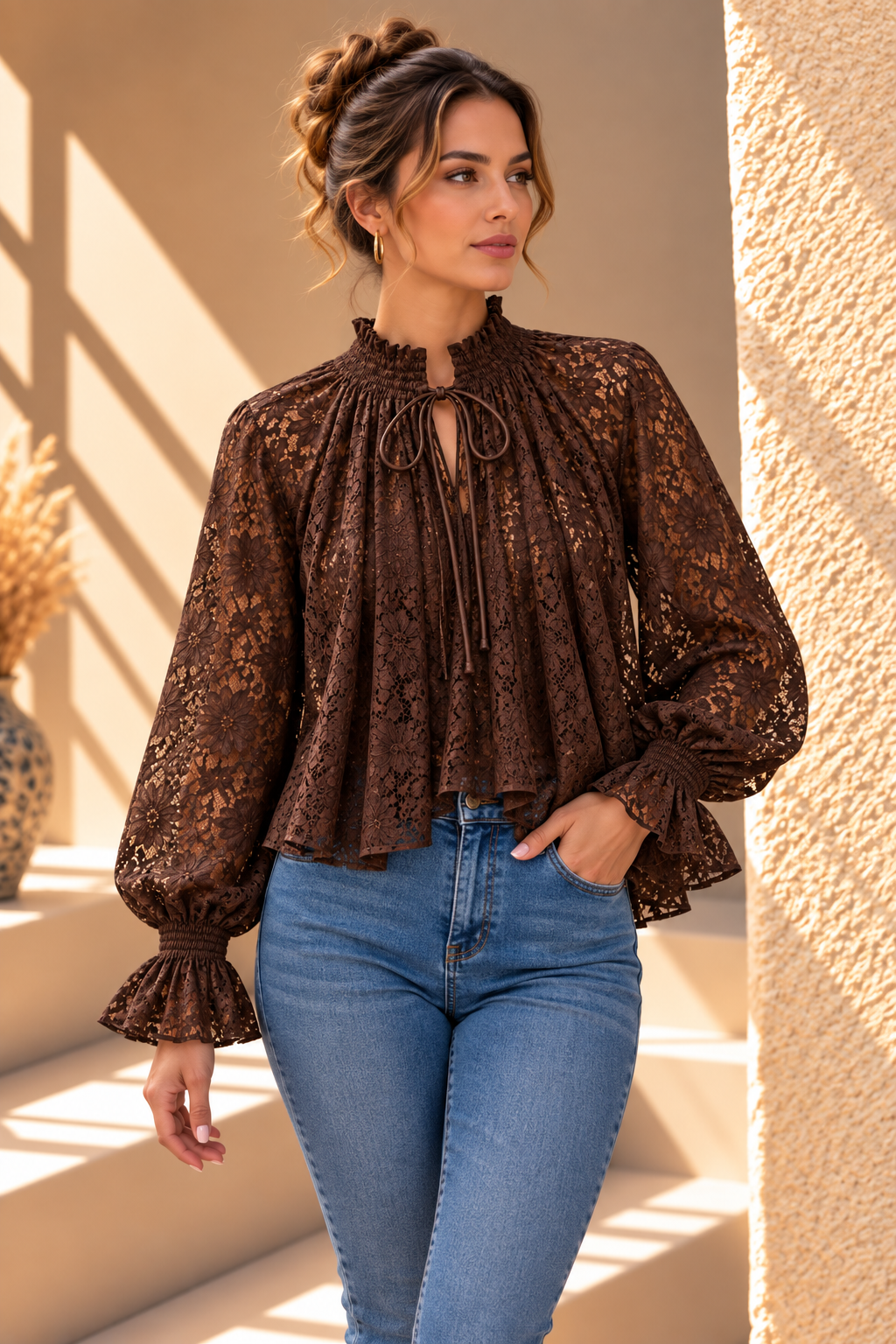 Tilly Lace Blouse – Brown