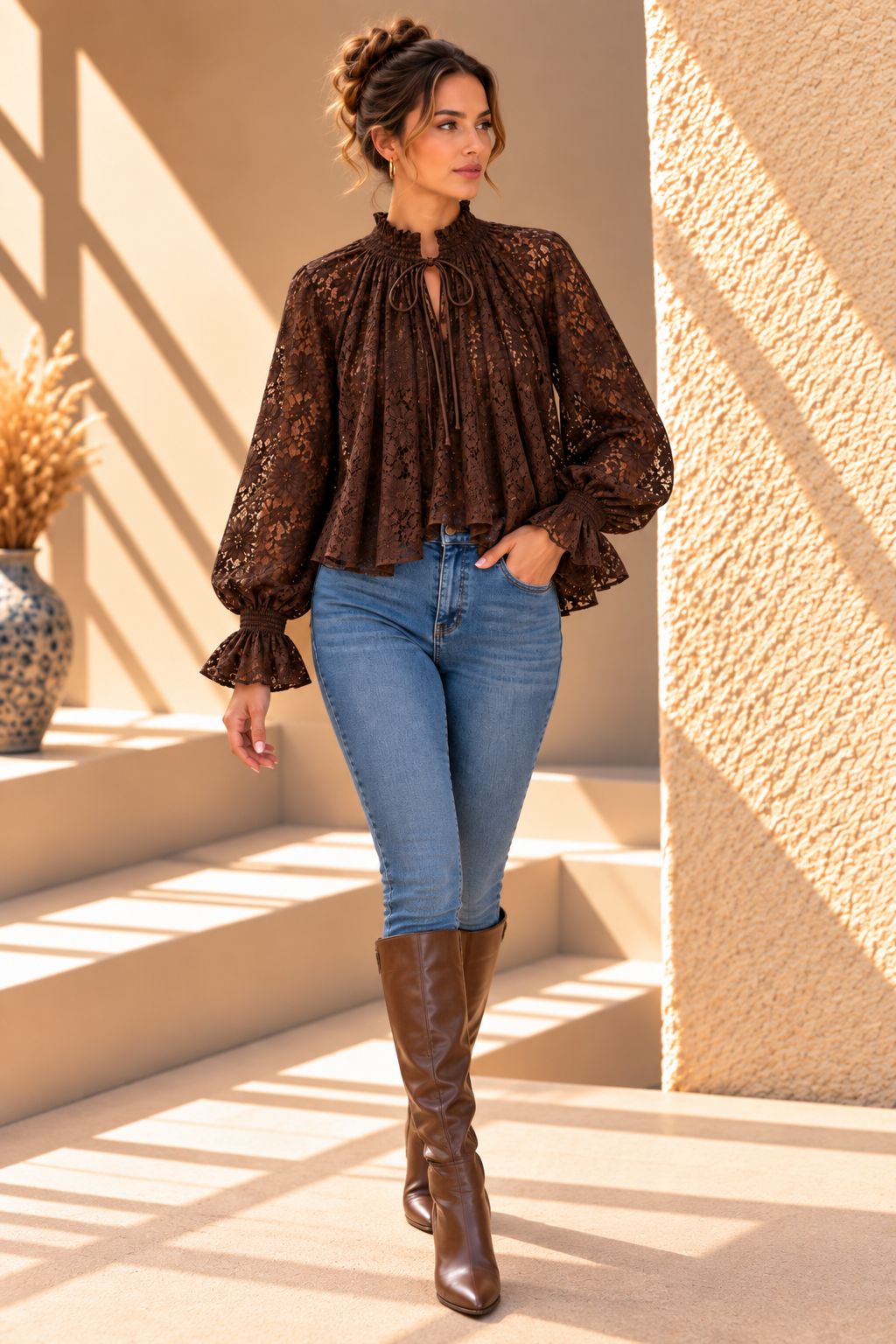 Tilly Lace Blouse – Brown