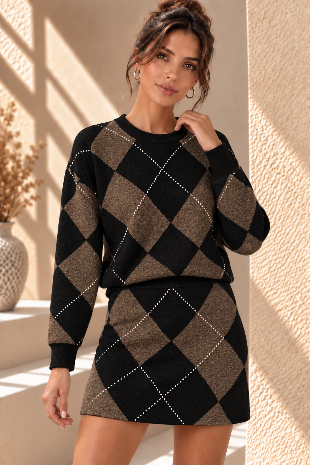Valenne Knit Set - Black/Coffee