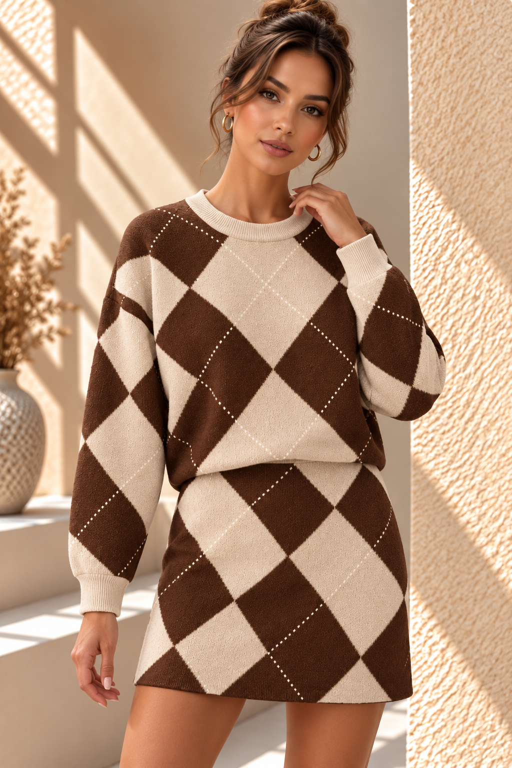 Valenne Knit Set - Cream/Coffee