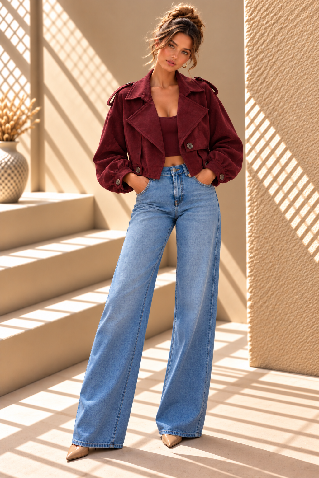 Vallée Cropped Cord Jacket - Burgundy