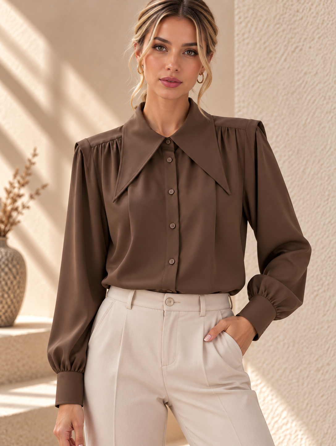 Veda Satin Shirt – Brown
