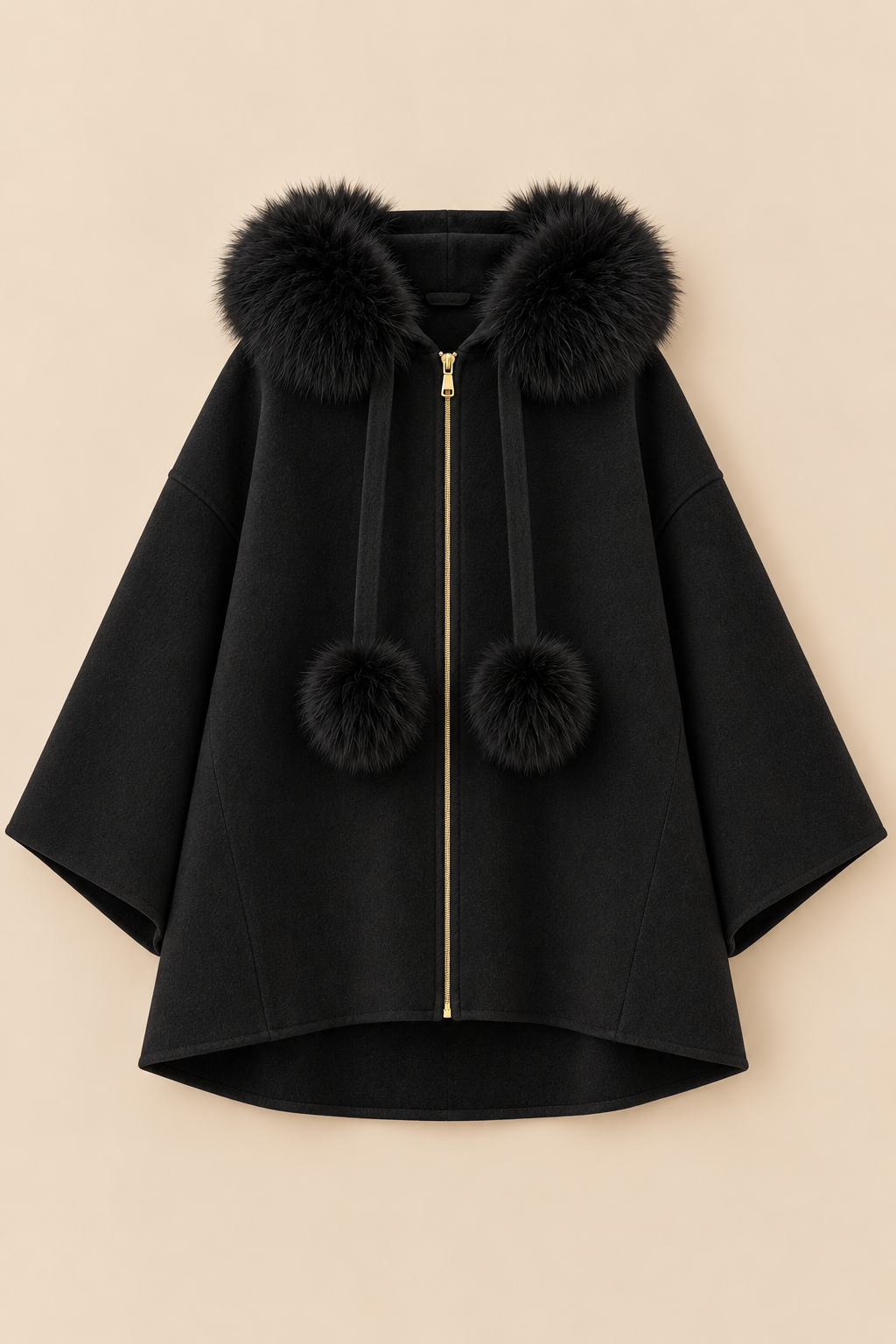 Virelle Fur Trim Cape – Black