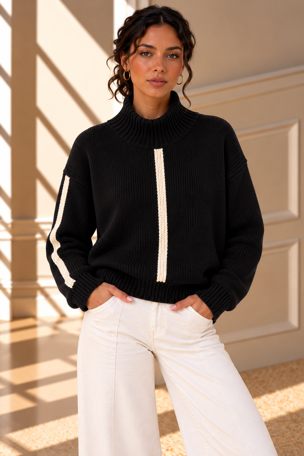 Vienna Contrast Stripe Knit Jumper – Black