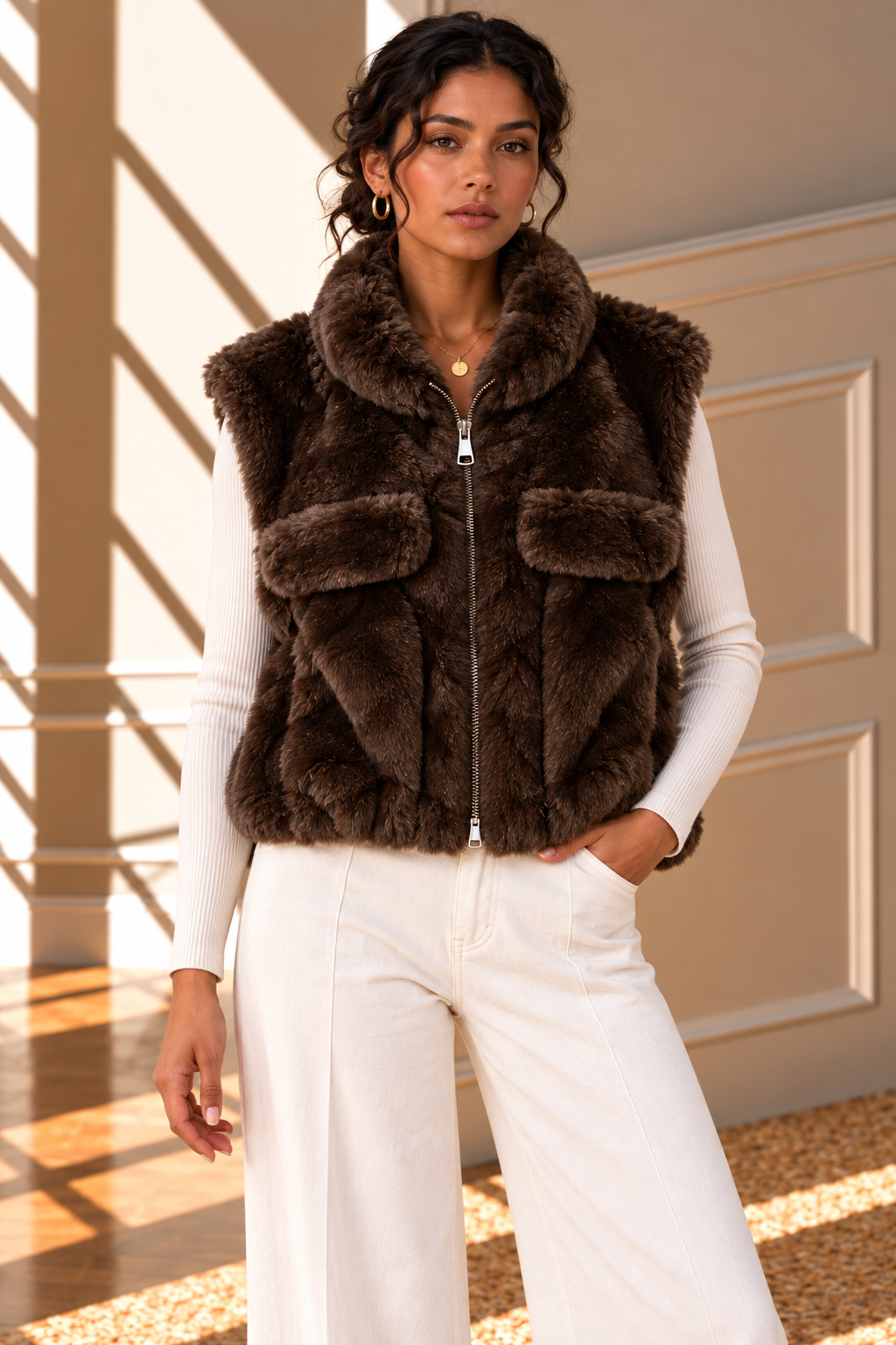 Alessia Faux Fur Gilet – Chocolate