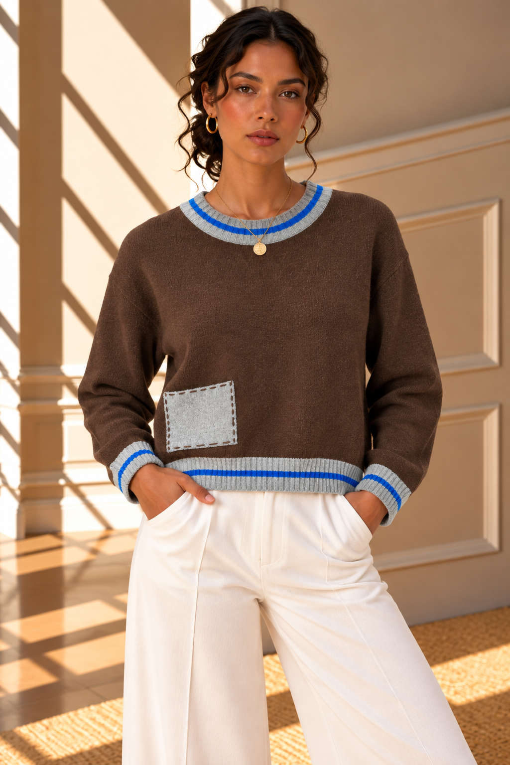 Aubrey Contrast Trim Knit Jumper – Chocolate