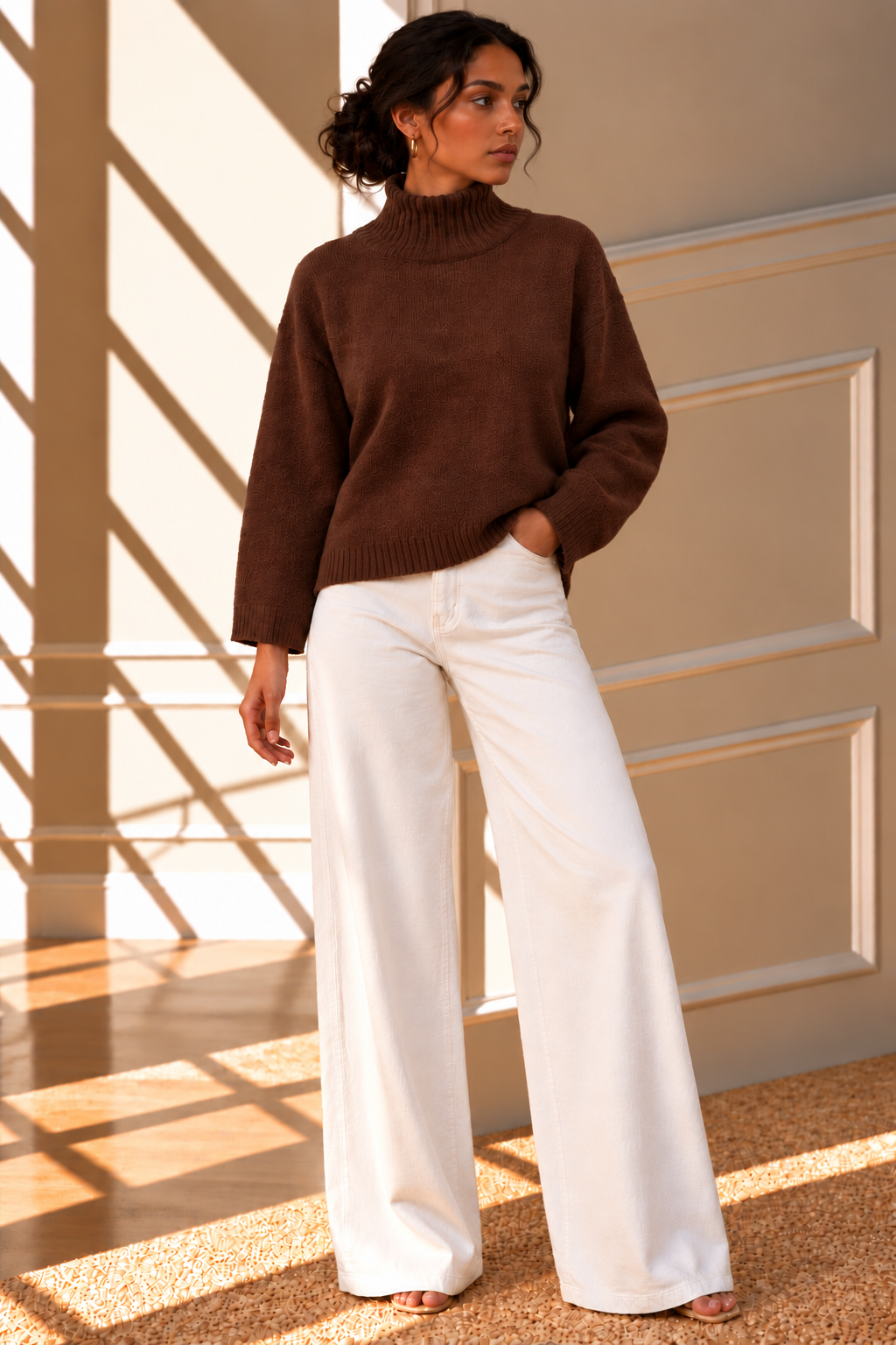Freya High Neck Knit Jumper – Brown