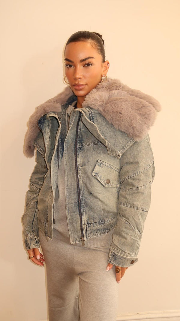 Arden Faux Fur Collar Denim Jacket