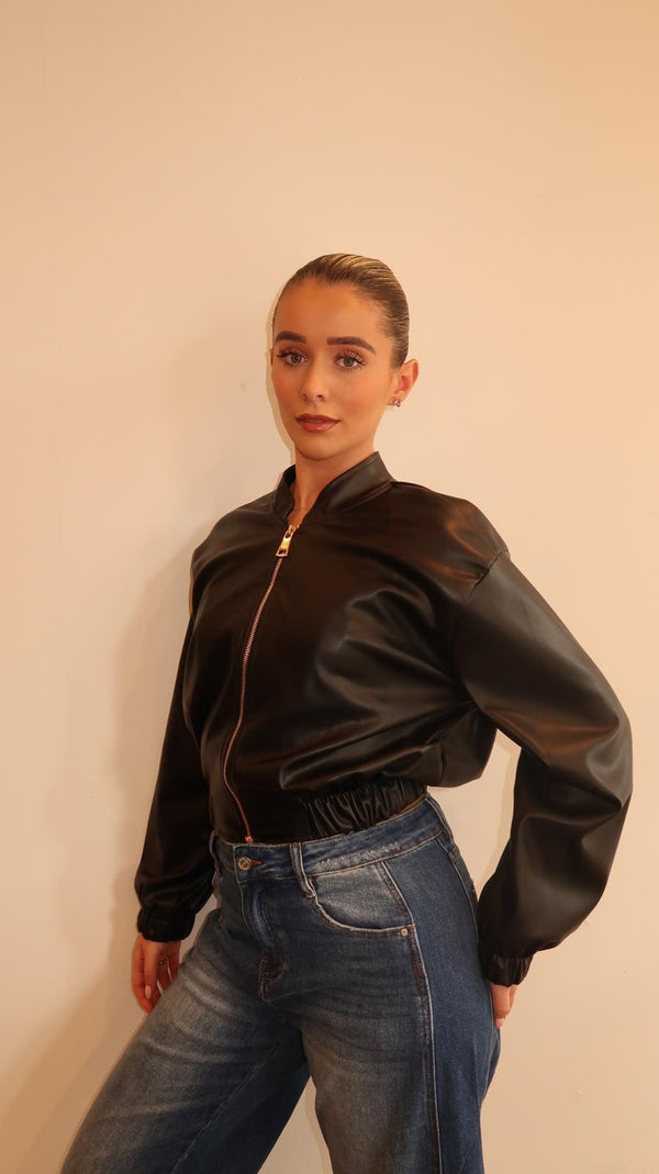 Aveline Cropped Leather Bomber