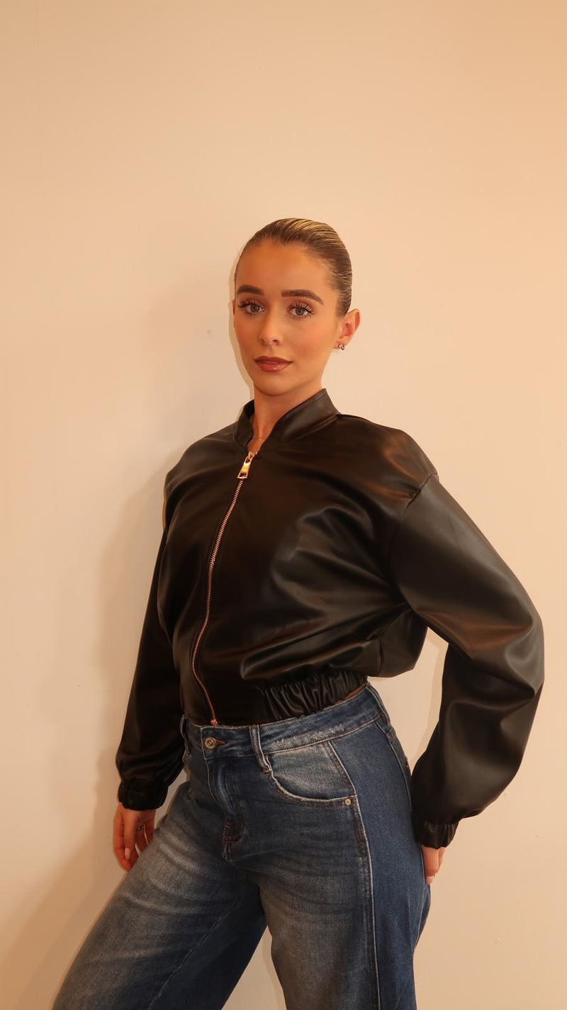 Aveline Cropped Leather Bomber