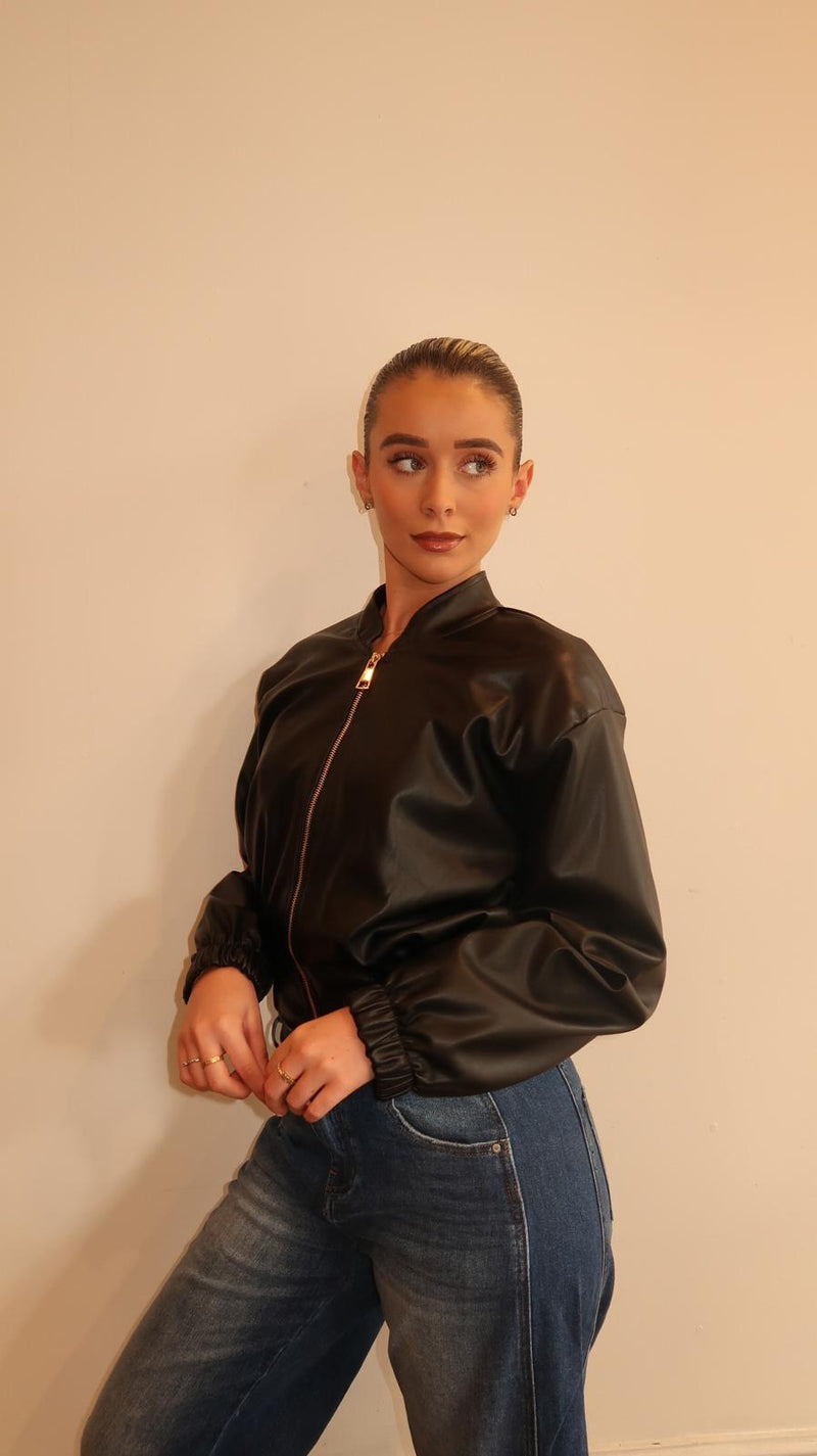 Aveline Cropped Leather Bomber