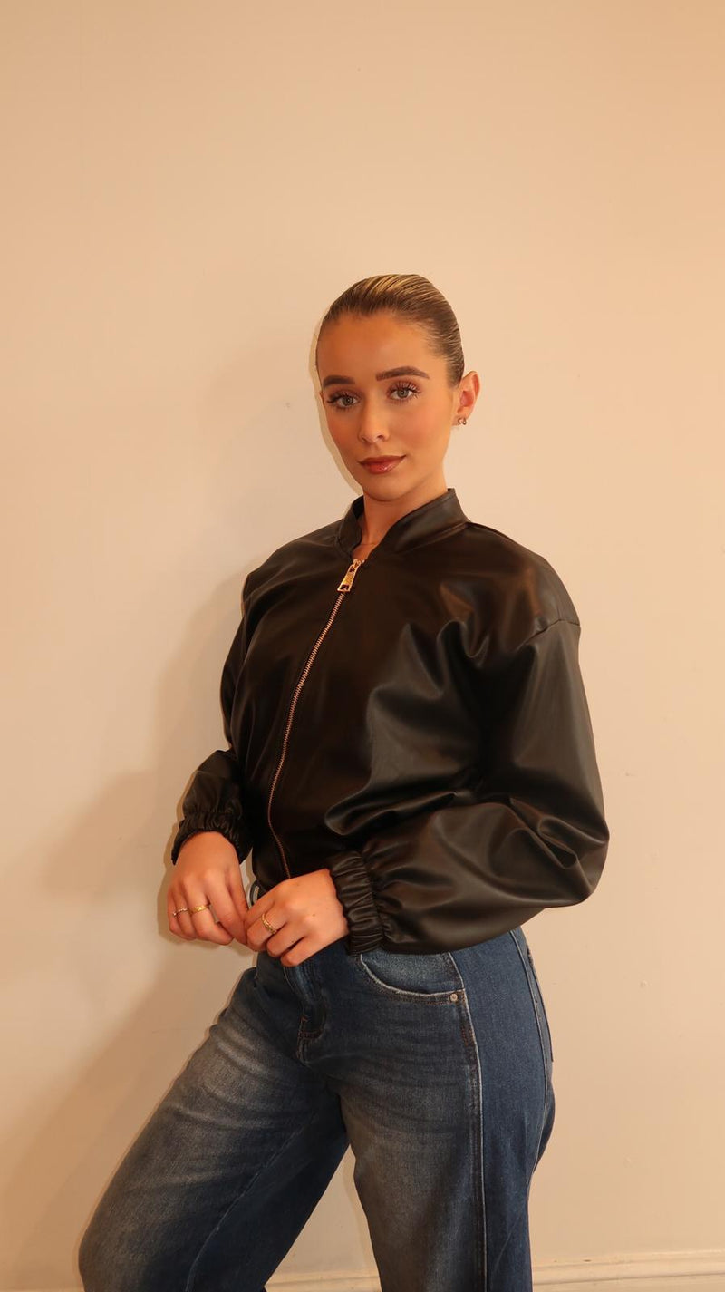 Aveline Cropped Leather Bomber