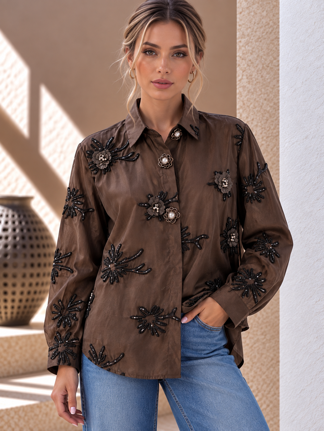 Zaria Floral Shirt – Brown