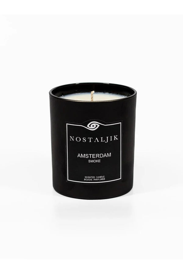 Amsterdam Smoke luxury candle in a sleek glass vessel
